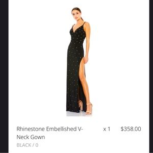 Mac duggal rhinestone embellished v neck gown, low back